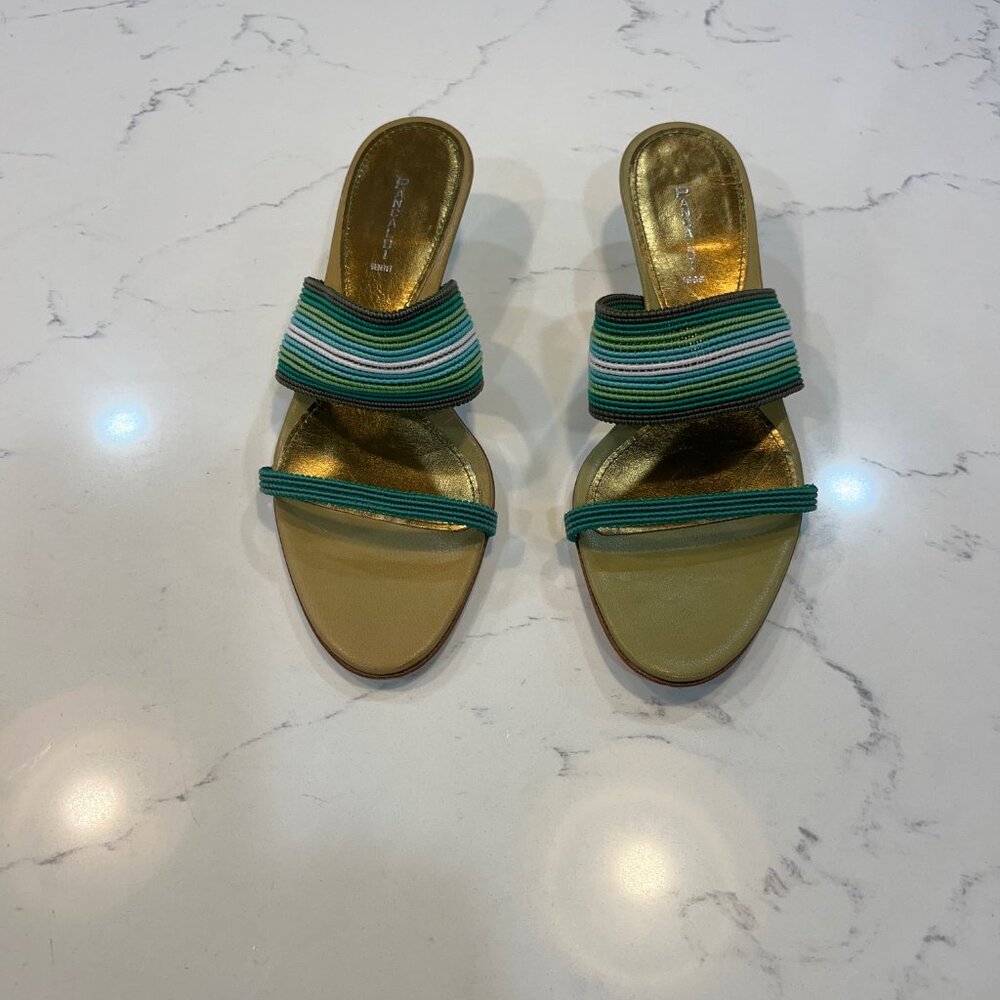 Pancaldi bright green leather  sandals, size 8 made in Italy